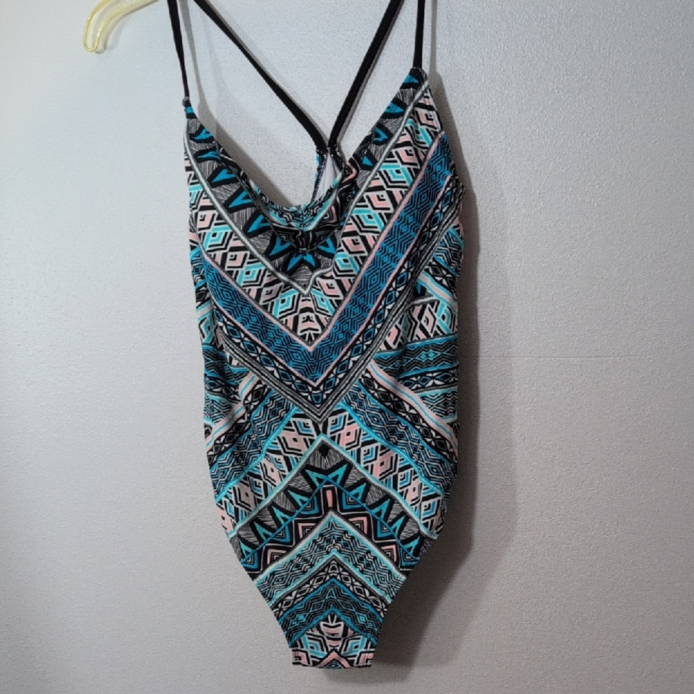 Xhilaration Geometric Print Swimsuit - Blue and Pink